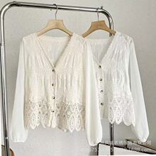 甜美减龄镂空蕾丝拼接防晒开衫女夏季新款V领时尚宽松显瘦上衣