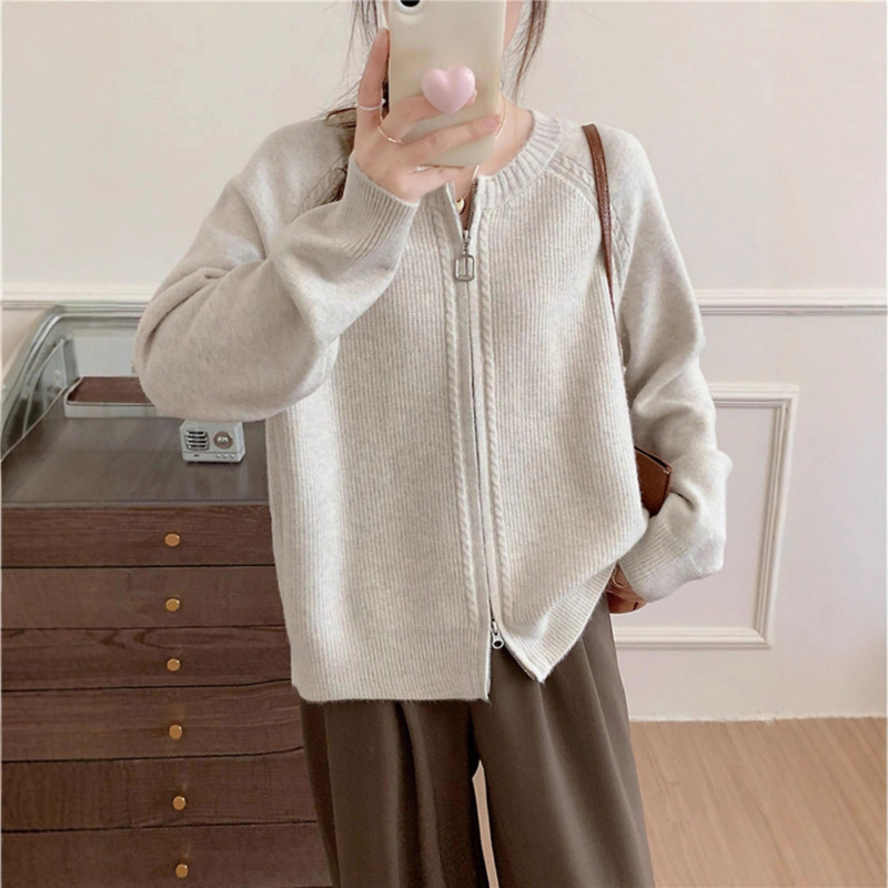 秋装2025新款女士拉链毛衣针织开衫外套女宽松外搭春秋高级感上衣|undefined