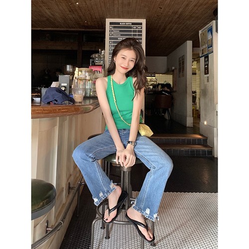 EKOOL solid color slimming elastic camisole women's summer 2024 new style covering breasts inner wear outer top for women