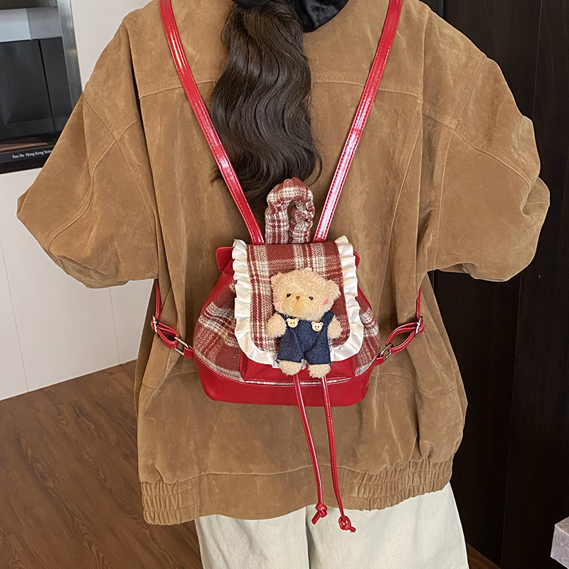 Escuela de viento jardín de infantes mochila de bebés caricatura lindo oso para niños y niñas 2025 nueva mochila de encaje para niños