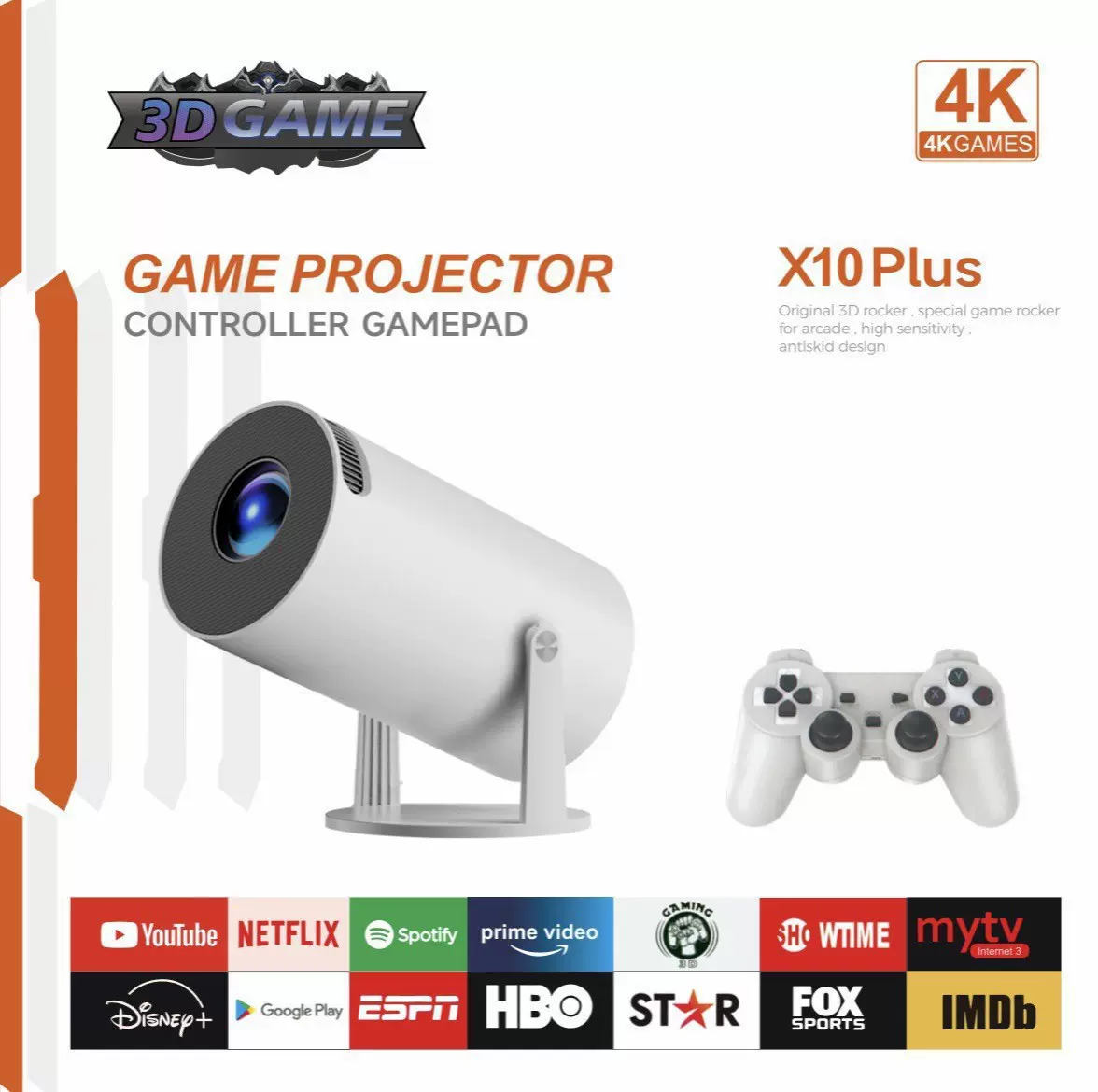 跨境X10Plus游戏机投影仪家用4K手柄HY300投影机720P游戏投影仪