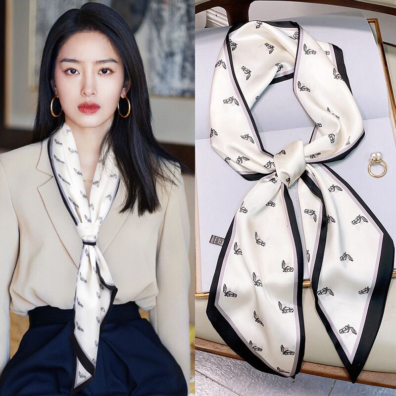 Silk Scarf Small Long Strip Women's Summer New Headband Belt Tie Scarf Matching Shirt 2025 Popular Scarf Striped