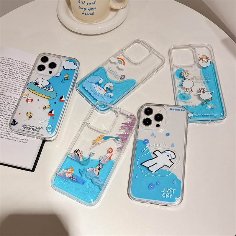 For iPhone14Promax mobile phone case Apple 12 creative 11 liquid xs duck print figure 8p swimming ring duck summer