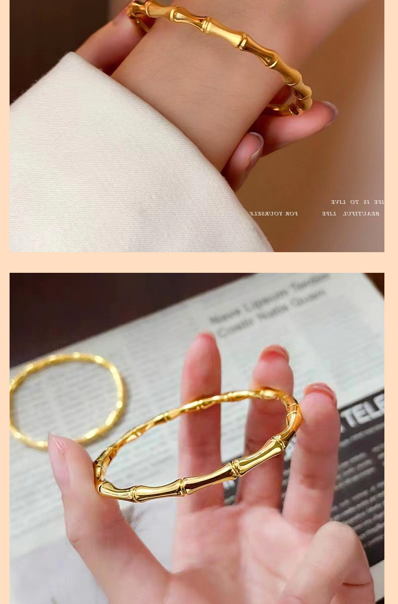 Bracciale rigido a nodo di bambù in acciaio titanio da donna_voghion.com