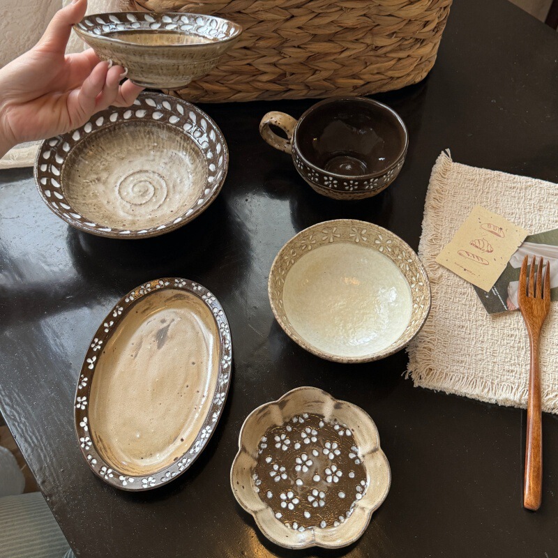 Retro Small Floral Ceramic Straw Hat Bowl, Homestay Ambiance Bowl, Fruit Salad Bowl, Soup Noodle Bowl, Dessert Bowl