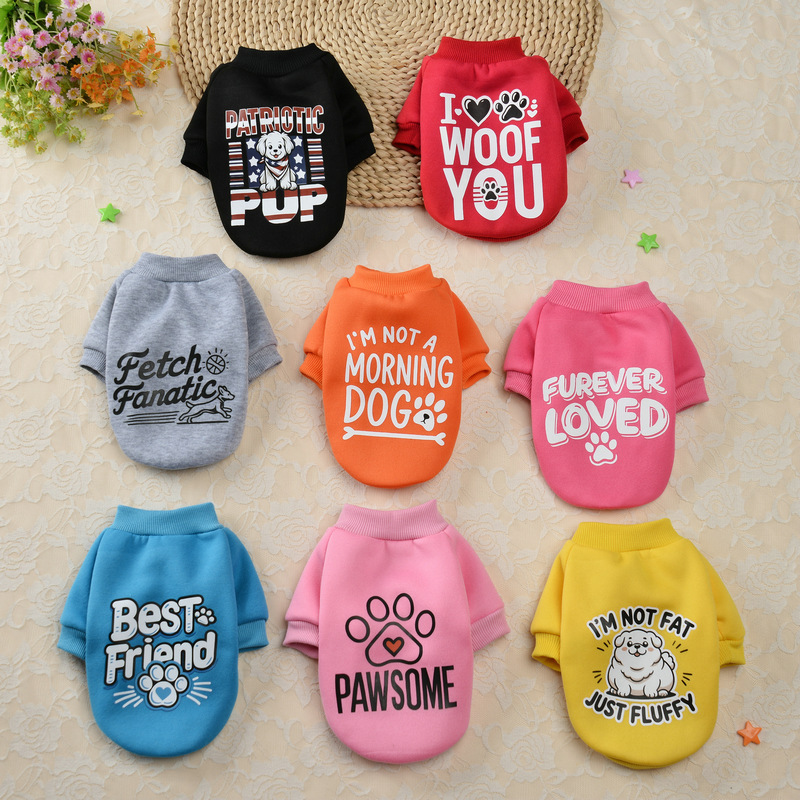 Wholesale Small Dog Pet Hoodies and Clothing for Teddy, Bichon, Pomeranian, Autumn and Winter Letter Print Dog Warm Clothing Clearance
