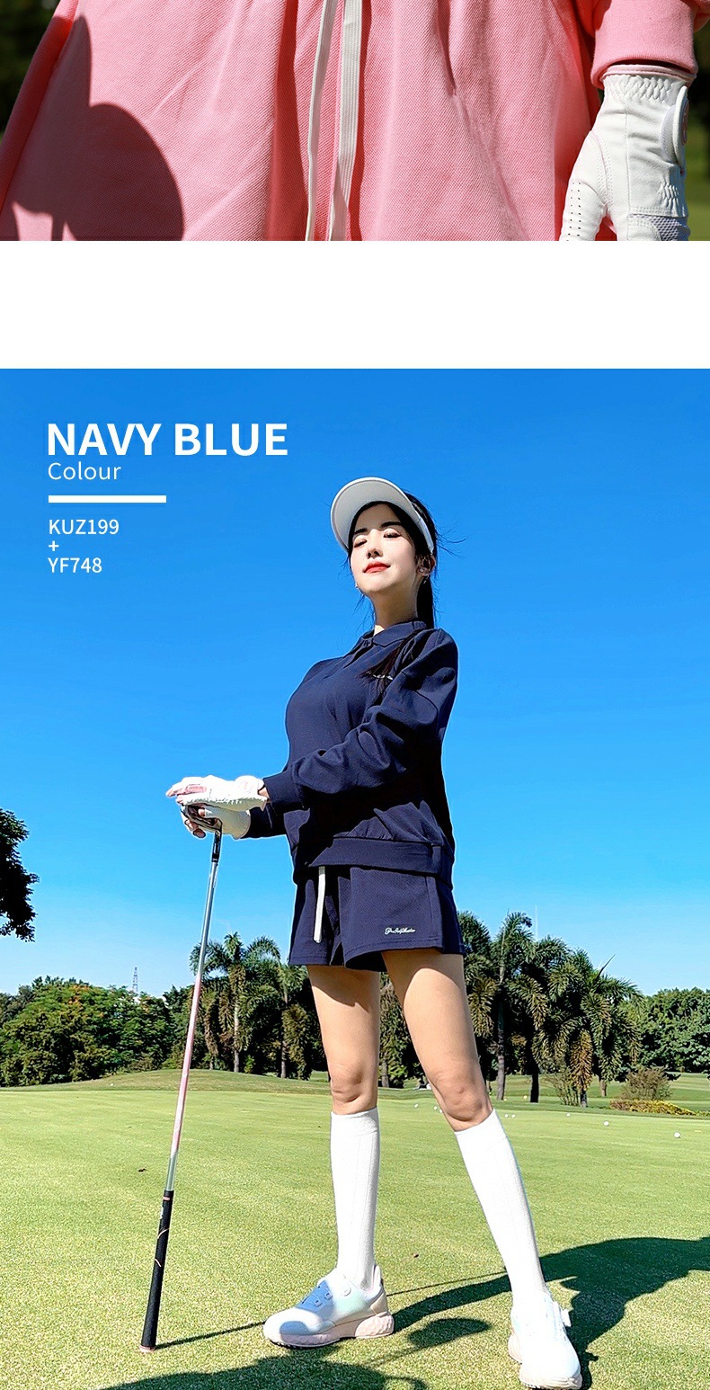Bộ thể thao golf nữ áo polo dài tay phối quần short thêu hoa — KUZ199 [vải cotton không khí thoải mái/lỏng lẻo] quần short màu xanh nước ngoài, YF748 [Chất liệu vải cotton không khí thoải mái/co giãn] Áo màu xanh nước ngoài, KUZ199 [vải cotton không khí thoải mái/lỏng lẻo] quần short màu hồng nhạt, YF748 [Vải cotton không khí thoải mái/co giãn] màu hồng nhạt chi tiết 8