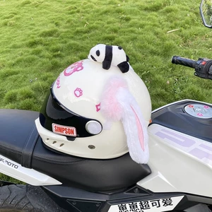 Cute Plush Pink Lop-Eared Rabbit Helmet Decoration Motorcycle Electric Car