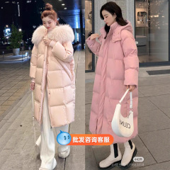广州十三行平湖白鸭绒女士羽绒服带毛领中长款冬季女装外套女批发
