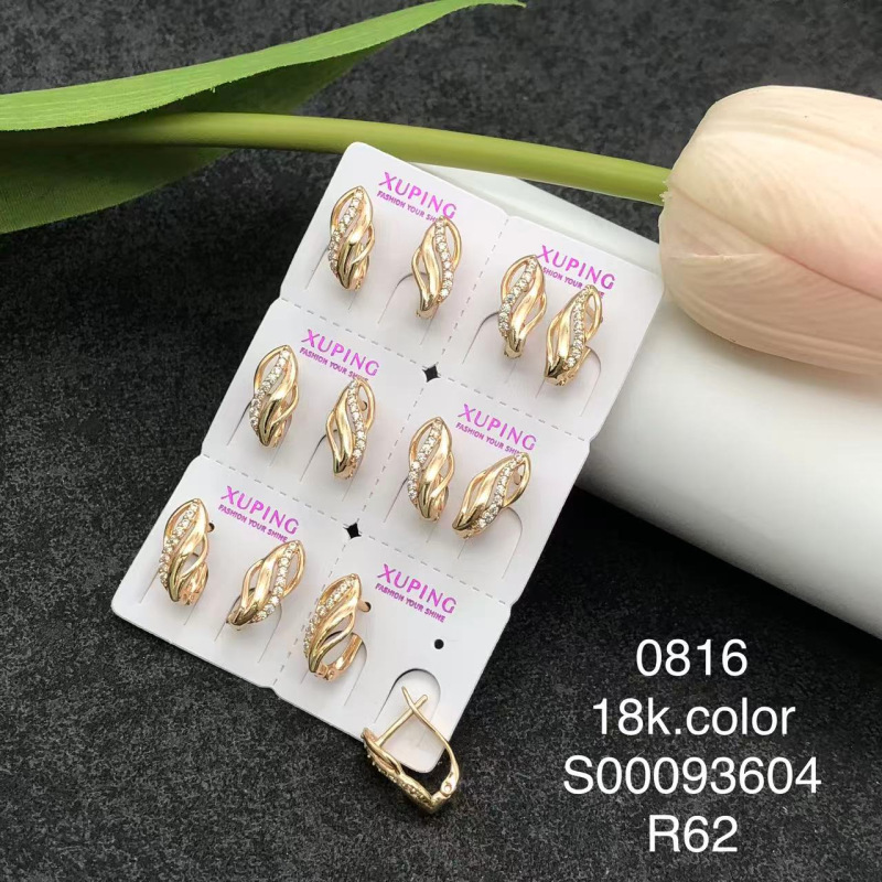 Pendientes de aro Xuping transfronterizos rusos de 18k con incrustaciones de diamantes, joyería de lujo ligero de alta gama al por mayor para mujer.