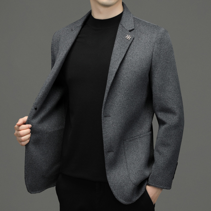 品牌双面呢西服外套男士秋冬高级感休闲羊毛单西中年免烫西装上衣