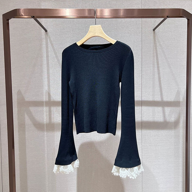 Moshuviya 2026 New Autumn Style Round Neck Lace Bell Sleeve Slim Fit Knitwear Xsj4M20D