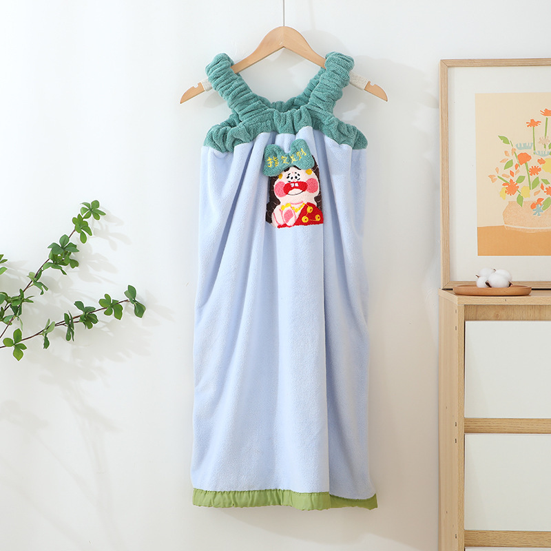 リトルリッチウーマンサスペンダーバススカート新しい刺繍漫画入浴ウェアラブルバスタオル刺繍フェイスタオル包頭ドライヘアタオル|undefined