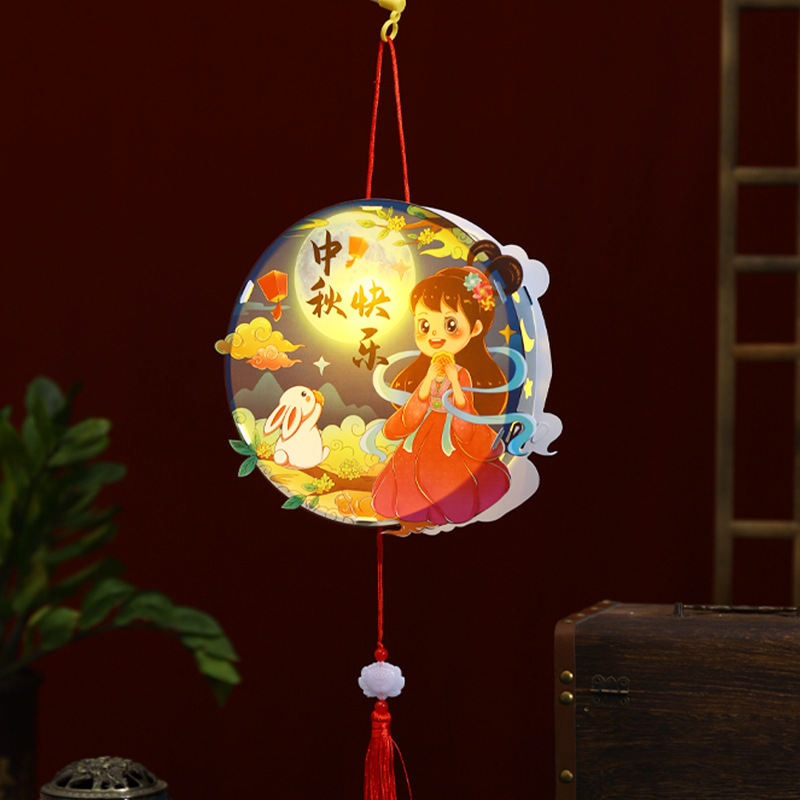 El Festival de mediados de otoño antiguo conejo linterna de dibujos animados niños DIY linterna hecha a mano haciendo material paquete portátil Palacio lámpara