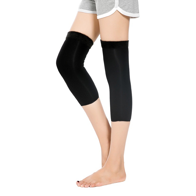 Forrado de lana gruesa cubierta de la almohadilla de la rodilla caliente resistente al frío elástico almohadilla de la pierna de la articulación antideslizante vieja pierna fría hombres y mujeres invierno rodillera