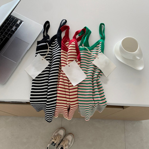  Trendy French Striped Tank Top for Women, Wearable as Outerwear, Pure Desire Hong Kong Style Knit Bodysuit, Sleeveless, Fitted Backless Top, Autumn