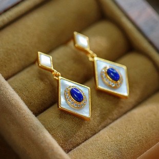 S925 Silver Lapis Lapis Lazuleus White Shellfish Set Earrings Necklace Pendant Light Luxury Fashion New Elegant Elegant Women