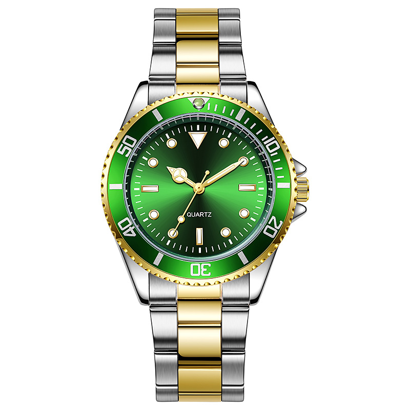 Reloj de cuarzo con calendario de fantasmas de agua verde para hombres de negocios casuales con cinturón de acero, reloj de buceo con espejo de zafiro para hombres en stock
