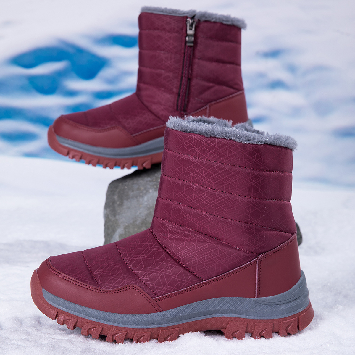 Botas de Nieve y Senderismo Térmicas de Cuero Sintético y TPR Antideslizante para Invierno