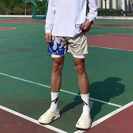 嘻哈印花抽绳休闲短裤男夏季街头潮流个性宽松直筒美式运动裤