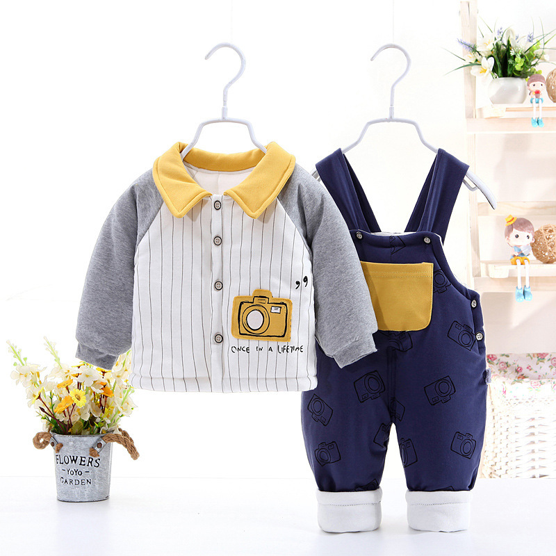 Ropa de primavera, otoño e invierno acolchada para bebés para hombres y mujeres, traje de correa para bebés, ropa de algodón fino para niños, ropa de otoño 0-1 años 2