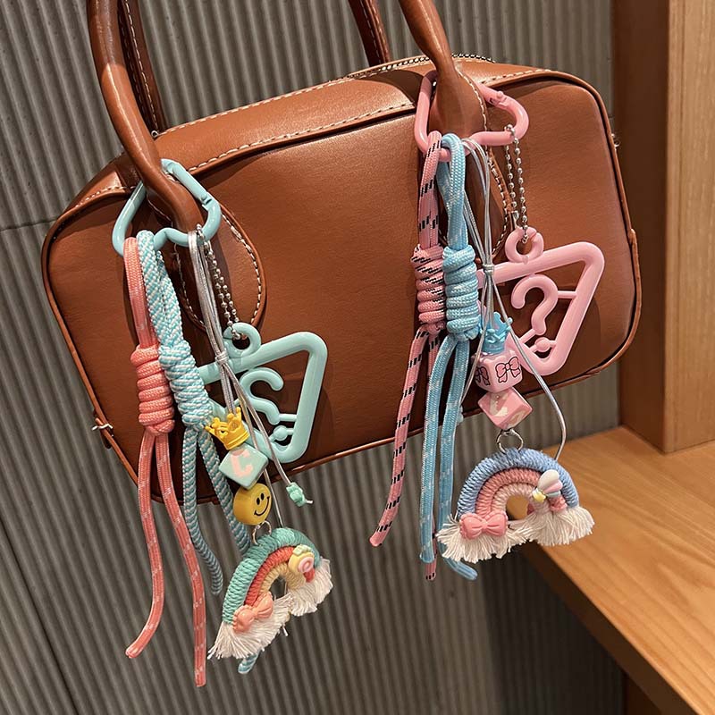 Miu Style Rainbow Question Mark Keychain Braided Lanyard Carabiner Car Keychain Bag Pendant Pendant