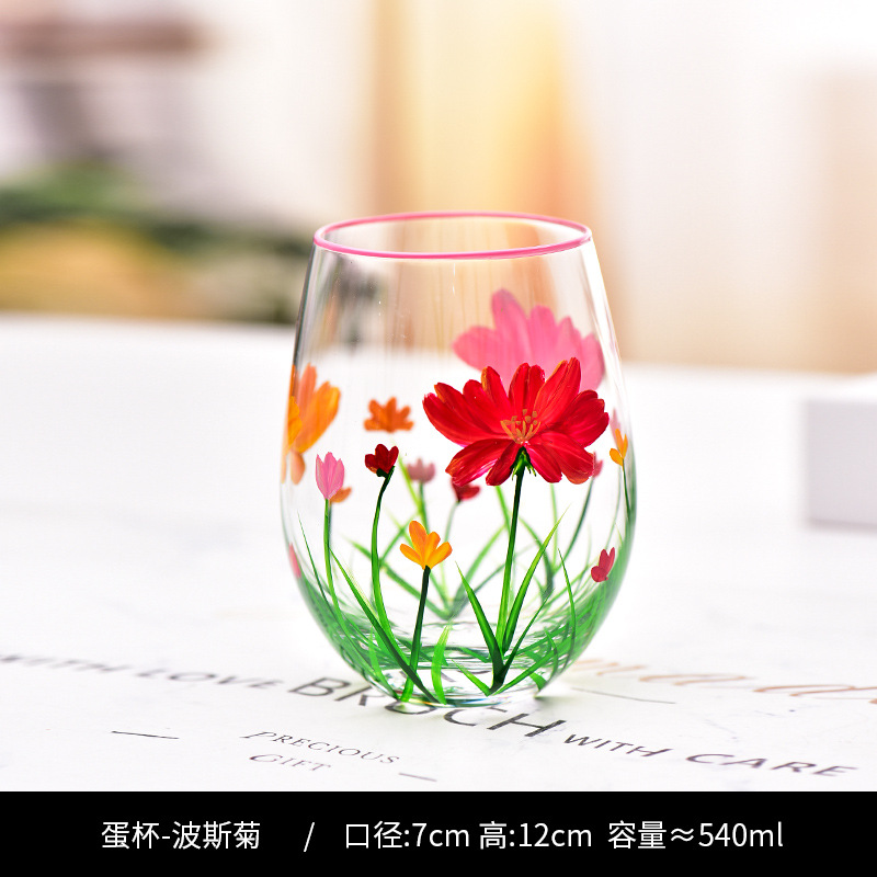 Creativo pintado a mediados de la antigua Copa de tulipán Copa de cristal de alta apariencia de la muchacha de la taza de jugo de copa de vino tinto hogar