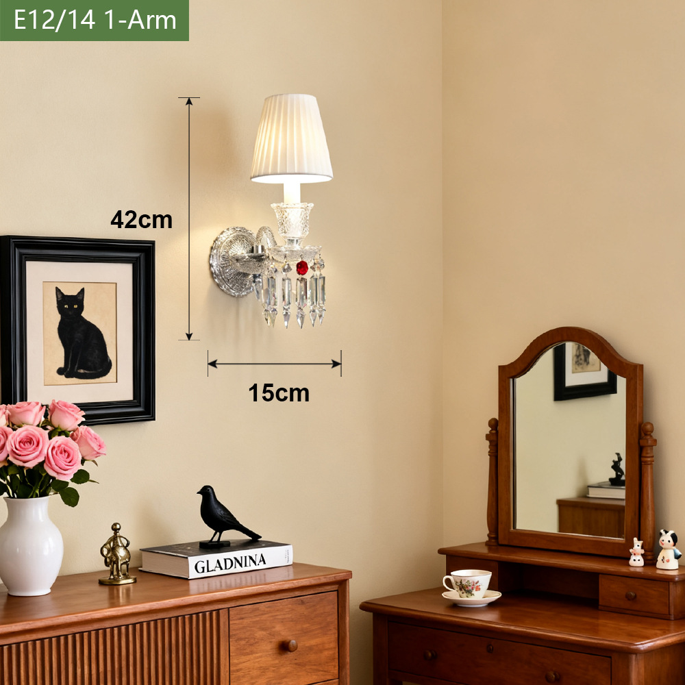 Luz de lujo de cristal francés lámpara de pared de fondo de la sala de estar moderna y simple dormitorio cabezal de cama pasillo lámpara retro