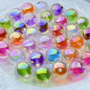 Uv-Plated Color Acrylic Sugar Heart Straight Hole Round Beads DIY Handmade Beaded Bracelet Hair Accessories Mobile Phone Chain Loose Beads Colorful Beads
