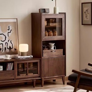 North American Black Walnut Wine Cabinet Nordic Solid Wood Bookcase Living Room Home Display Storage Cabinet Sofa Side Cabinet Storage Cabinet