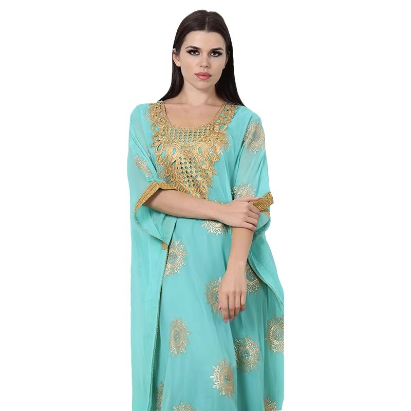 Cross-border European American Fashion Plus-size Dress, Hot-selling In The Middle East And Dubai, Gold-embossed Chiffon_ecoleips.com