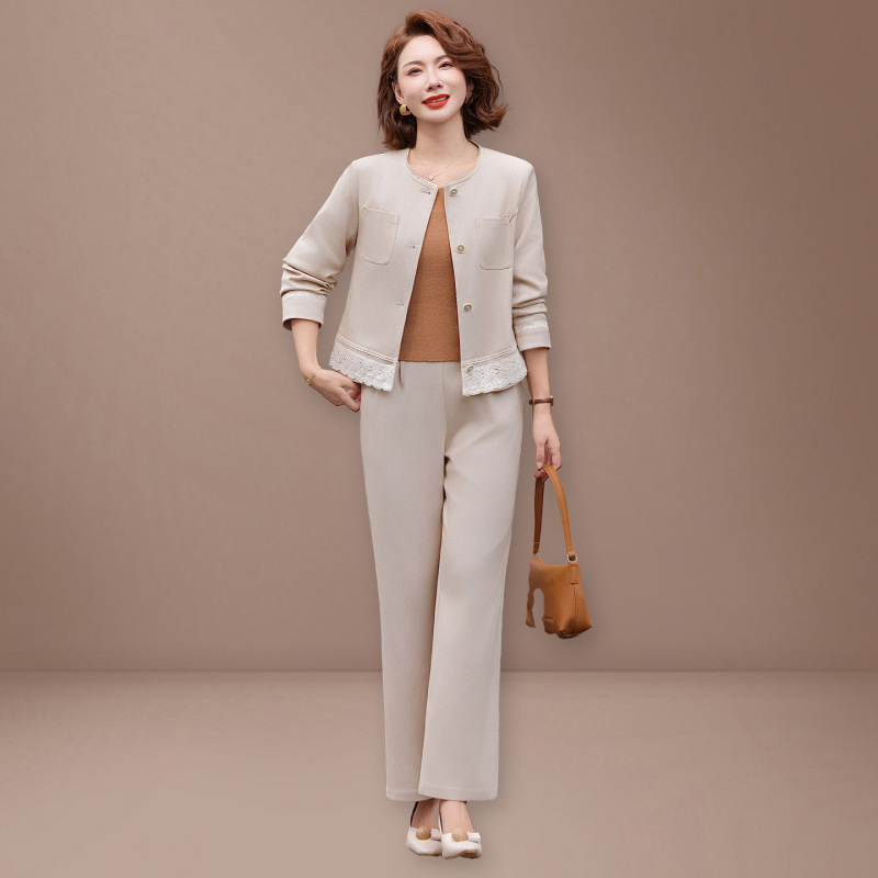 中年妈妈秋装外套贵夫人上衣中老年女春秋阔腿裤两件套装一件代发|undefined