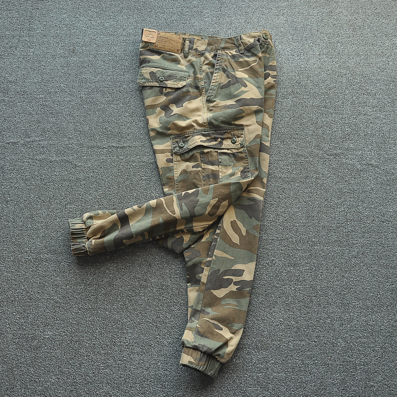 American-Style Retro Workwear Washed Pocket Casual Loose-Fitting Tapered Camouflage Jogger Pants