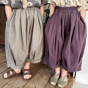 Jiaye Children's 2024 Summer New Children's Solid Color Loose Eight-point Pants for Boys and Girls Baby Bloomers Wide-leg Pants