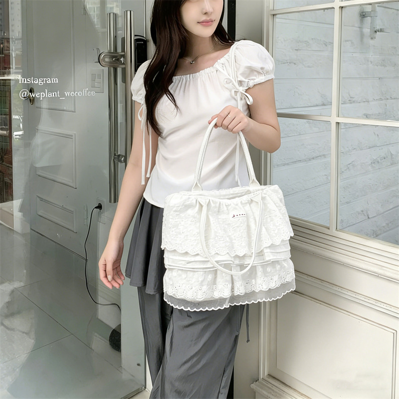 58161 Gentle Girly Lace Cascading Lace Skirt Cloth Bag 2025 New Large Capacity Commuting Shoulder Bag