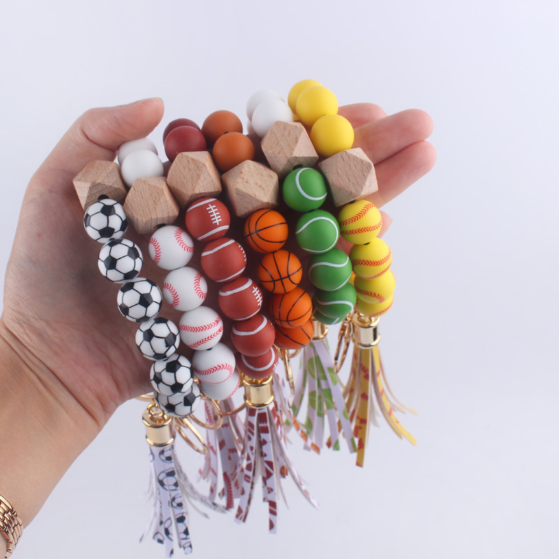 Holiday, Daily Occasion Silica Gel Material Round Pattern Simple Style Round Silica Gel Beaded Women's Keychain