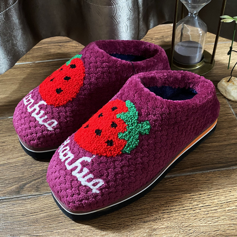 新款菠萝绒成品纯手工半后跟棉拖鞋编织防滑底卡通绣花保暖婚嫁鞋