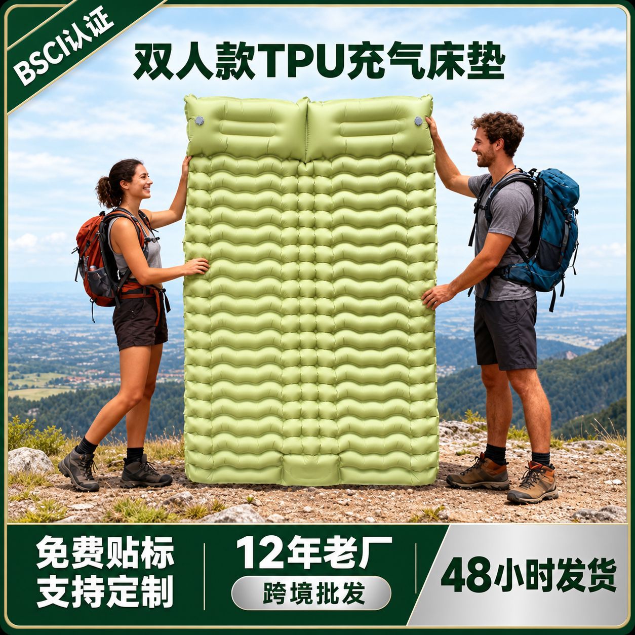 Camping Portable Tpu Inflatable Mattress Camping Moisture-Proof Inflatable Bed Double Size Super Elastic Composite Inflatable Camping Mat