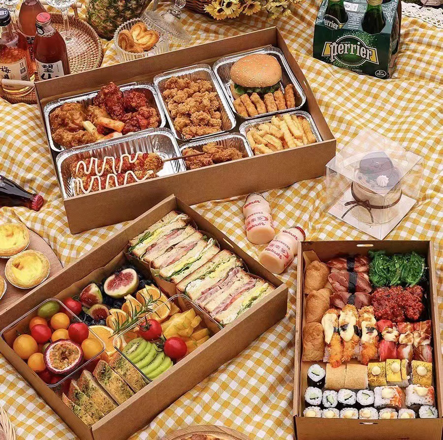野餐礼盒打包盒甜品蛋糕便当牛皮纸纸盒水果盒子大一次性厂家直销