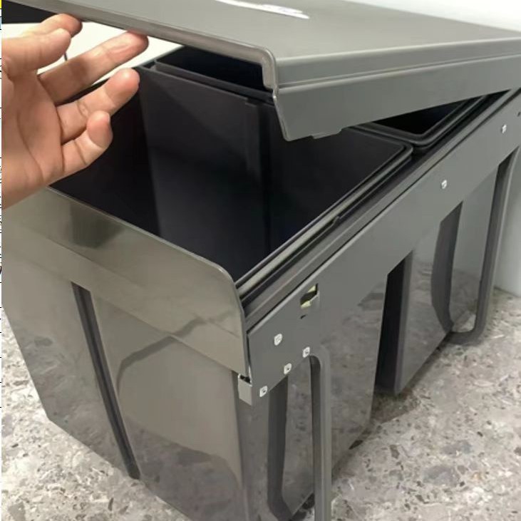 跨境干湿分离嵌入式抽屉400柜体垃圾桶厨房隐藏式塑料收纳柜