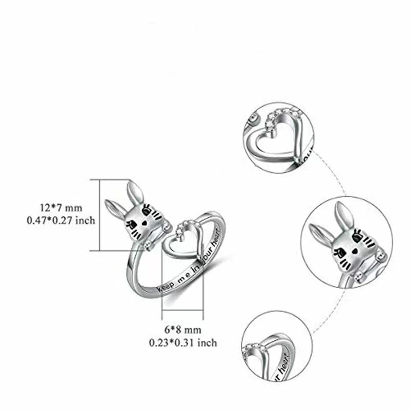 Fashion Rabbit Letter Heart Shape Copper Inlay Zircon Rings