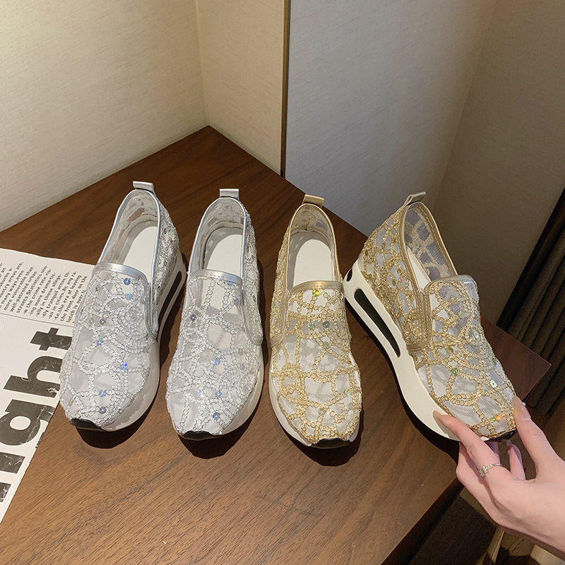 Άνοιξη και φθινόπωρο Pro Style Καλοκαιρινό Διχτυωτό Μονά Παπούτσια με σφήνα τακούνι με χοντρή σόλα σε χαμηλό τοπ, casual fashion εξωτερικά ενδύματα_voghion.com