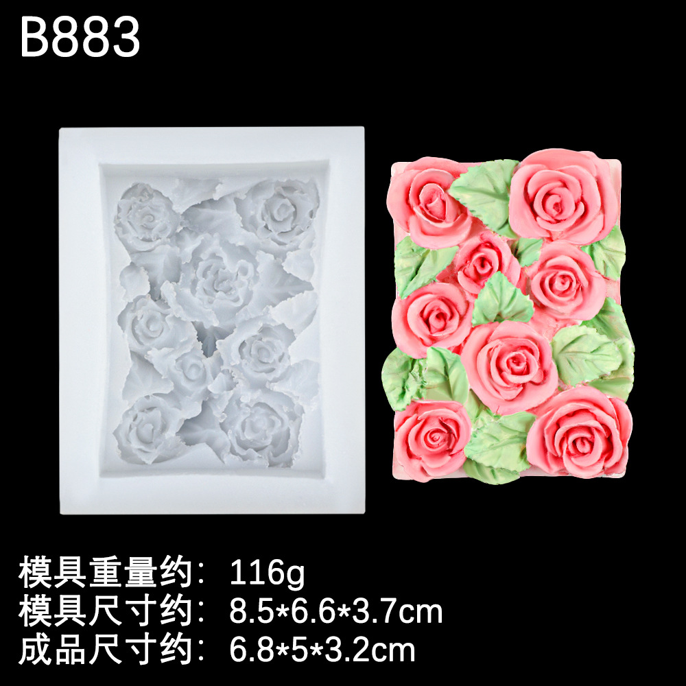 Fragancia floral rectangular, vela, molde de flor de rosa, jabón hecho a mano de bricolaje, yeso, molde de mousse de chocolate, molde de goteo