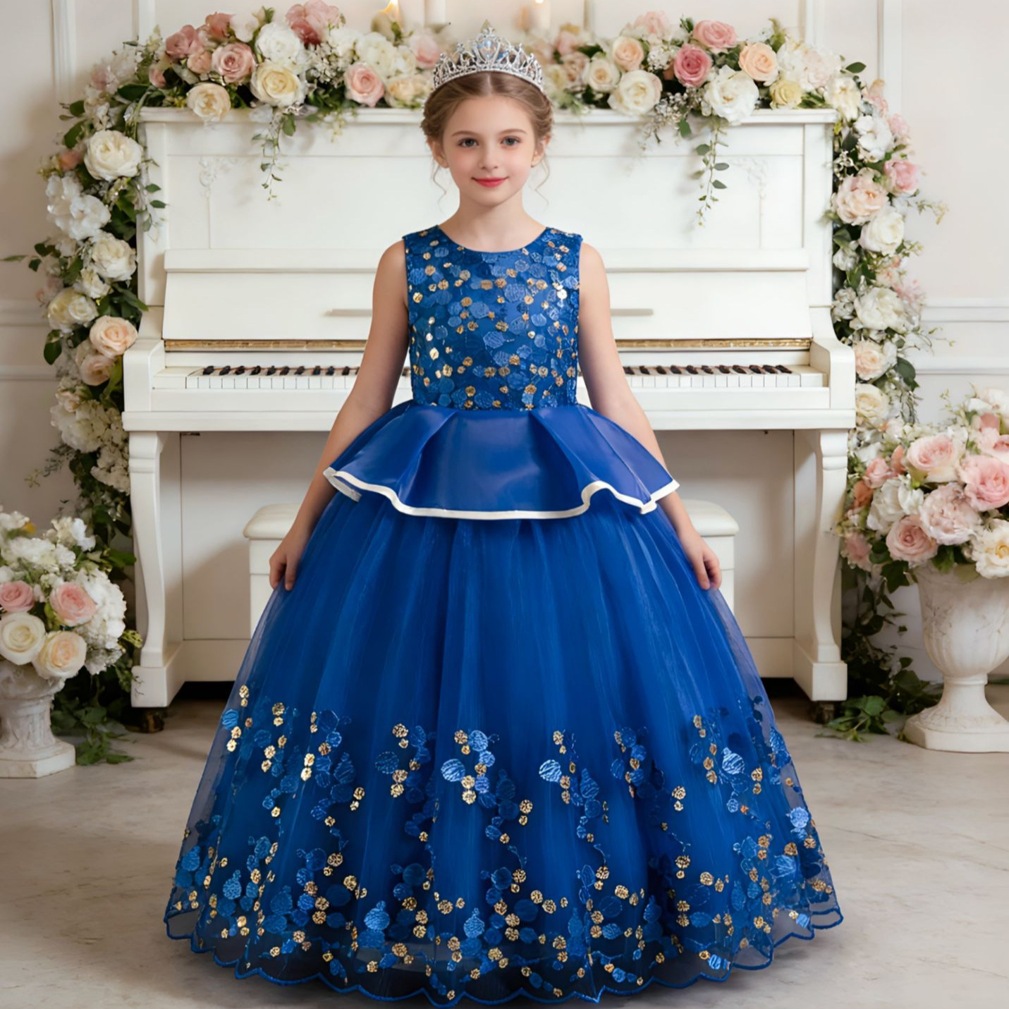 Europa y los Estados Unidos transfronterizos niños vestidos de sequillas chicas temperamento vestido de princesa de estilo largo en stock 8020