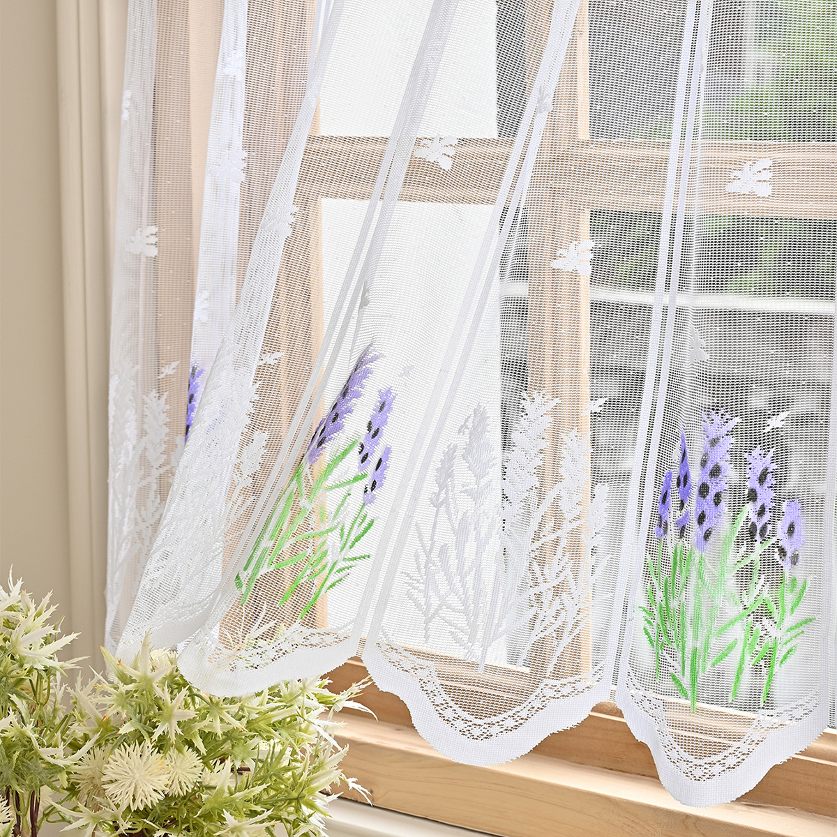 Amazon transfronterizo nueva cortina corta de encaje de lavanda, pantalla de ventana, barra de desgaste, cocina, sala de estar, cortinas terminadas, TEMU