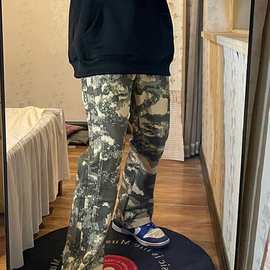 美式vibe风迷彩裤男款潮牌街头感微喇裤修身显瘦休闲长裤子