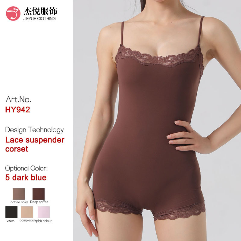 European and American Cross-Border New Sexy Hot Lace Suspender Jumpsuit with Adjustable Shoulder Straps, Nude-Feeling, Skin-Friendly and Breathable Jumpsuit