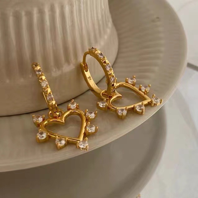 Fashion Heart Shape Copper Inlay Zircon Drop Earrings 1 Pair