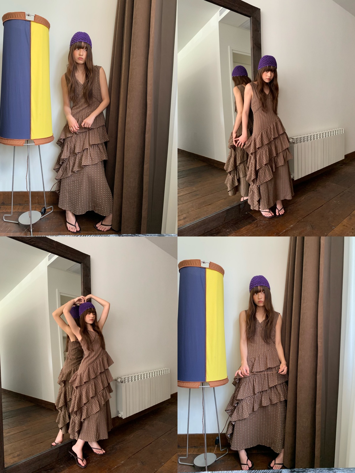 Quanlimei NEWOPEN 25 夏フランスの優しい気質スリム V ネックフリルドレス女性 S5356