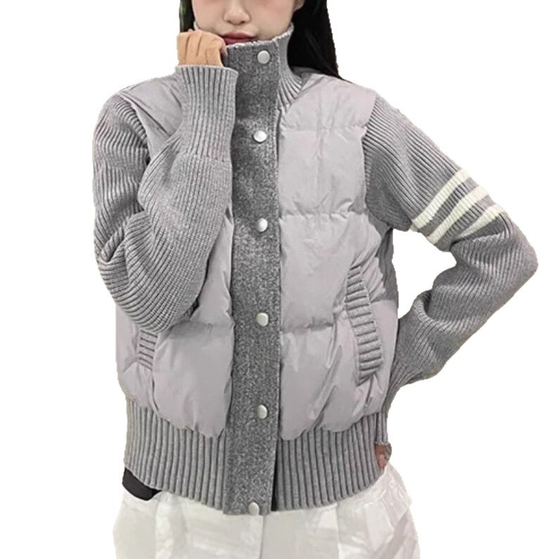 小个子穿搭针织拼接羽绒棉服女短款TB冬季休闲外套女立领棉衣加厚|undefined